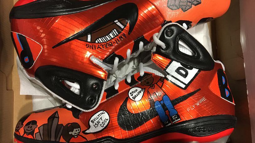 Carlos Dunlap’s cleats for Monday’s game vs. Pittsburgh. Laurel Pfahler /CONTRIBUTED