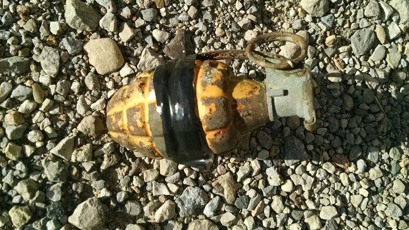 The grenade found Saturday night in the Great Miami River in Middletown. CONTRIBUTED/BUTLER COUNTY SHERIFF’S OFFICE
