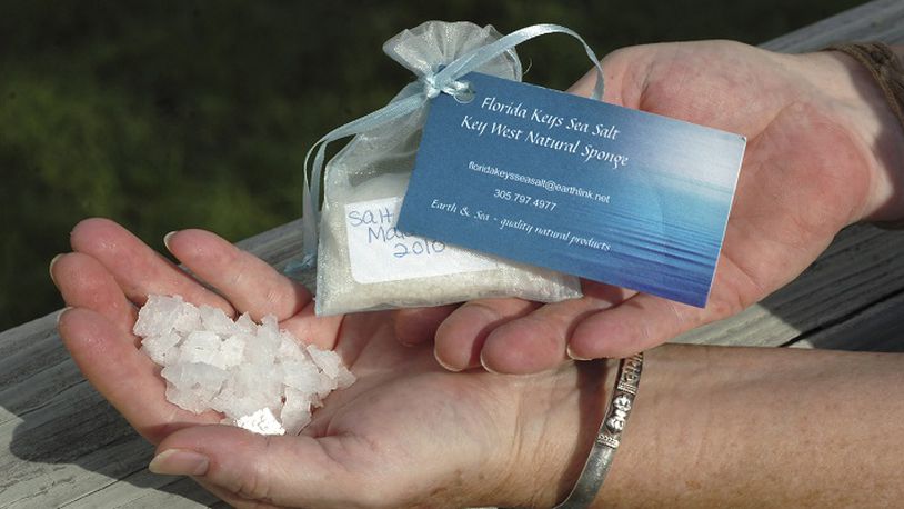 Finished, high quality, pure salt made at the salt farm of Midge Jolly and Tom Weyant at Florida Keys Sea Salt where they collect seawater put it into "houses," then wait 30 days for the water to evaporate and harvest about 20-quarts of various kinds of salt and package it and sell it. The salt is used by those looking for the very best salt. (Tim Chapman/Miami Herald/MCT)