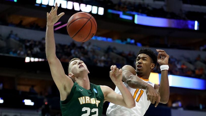 DALLAS, TX - MARCH 15: Parker Ernsthausen #22 of the Wright State Raiders has his shot blocked by Kyle Alexander #11 of the Tennessee Volunteers in the first half in the first round of the 2018 NCAA Men’s Basketball Tournament at American Airlines Center on March 15, 2018 in Dallas, Texas. (Photo by Ronald Martinez/Getty Images)