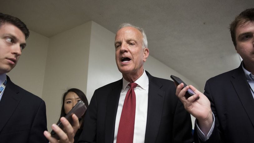 Sen. Jerry Moran (R-Kan.), who the day before had come out against the Senate’s health care bill, on Capitol Hill in Washington, July 18, 2017. On Tuesday, other Republican senators said they could not support any repeal of the Affordable Care Act without a replacement, and President Donald Trump said his plan was now to “let Obamacare fail.” (Tom Brenner/The New York Times)