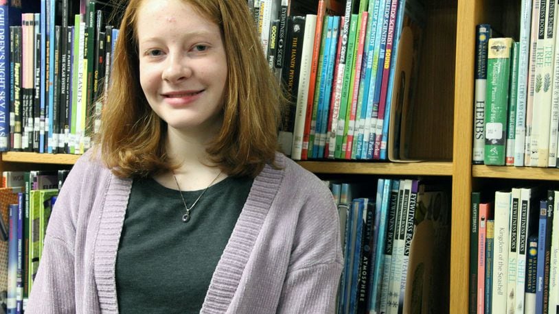 Centerville eighth-grader student Madeline Thomas won the Dayton Area Spelling Bee this month and qualified for an all-expense-paid trip to the Scripps National Spelling Bee in Washington, D.C., at the end of May. CONTRIBUTED