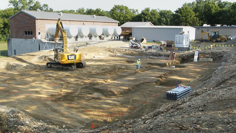 The City of Huber Heights is building a water softening plant to improve water for residents. This is a picture from when construction began over the summer. The water will start getting softened at the end of April. TY GREENLEES / STAFF