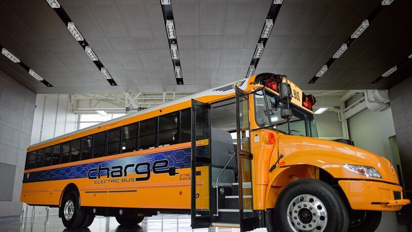 Navistar unveiled its new chargE, electric bus at a recent trade show in Columbus. The chargE was designed to give customers a zero-emissions school bus option, according to information from the company. Contributed photo