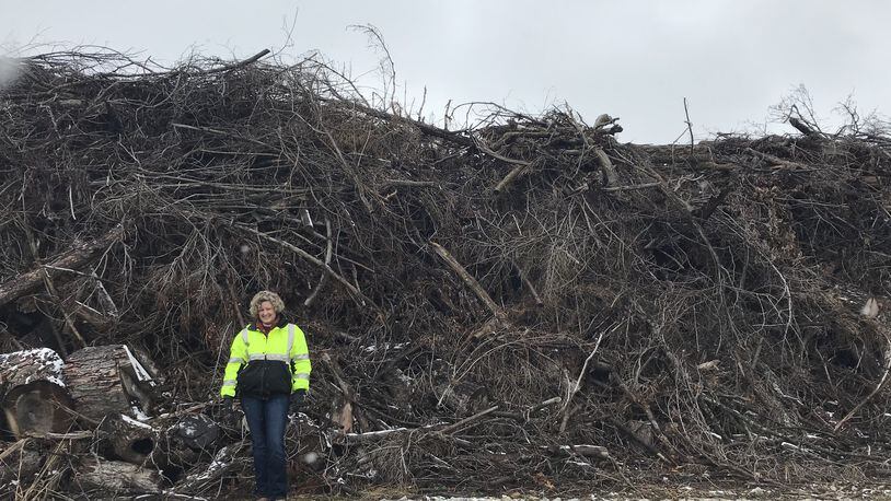 The pile of debris from the Memorial Day tornadoes at Greene County Environmental services sprawl across the width of the property, measuring approximately 74,000 cubic yards. Staff photo / Sarah Franks