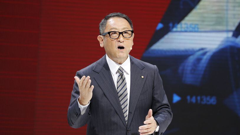 Akio Toyoda, president of Toyota, during a news conference t the Paris Motor Show on September 29, 2016. (Henri Szwarc/Abaca Press/TNS)