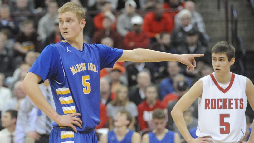 Marion Local’s Nathan Bruns. Marion Local defeated Pandora-Gilboa 56-54 in a D-IV boys high school basketball state semifinal at OSU’s Schottenstein Center last season. MARC PENDLETON / STAFF