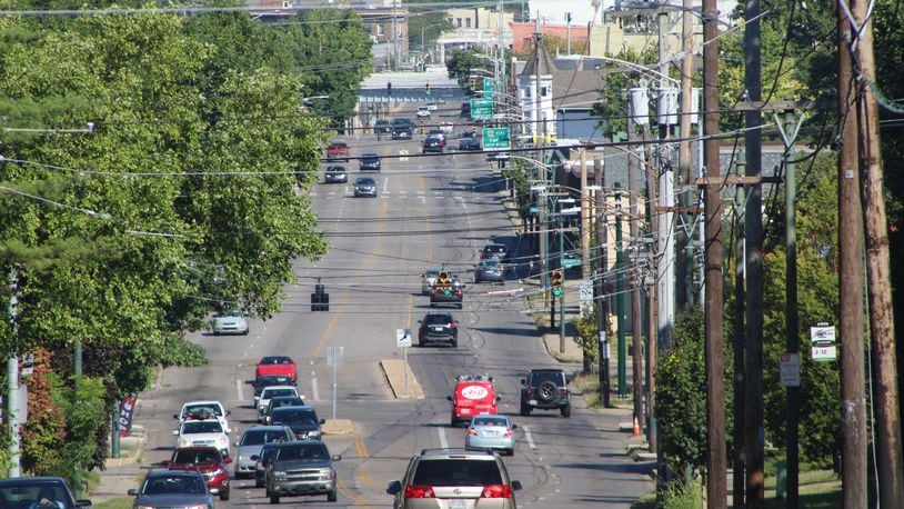 A group called the Wayne Avenue Traffic Safety Coalition is asking the city to redesign a 0.5-mile stretch of Wayne Avenue from Wyoming Street to the U.S. 35 overpass. They want the city to reduce the lanes of traffic, lower the speed limit and add bike lanes and wider sidewalks. CORNELIUS FROLIK / STAFF