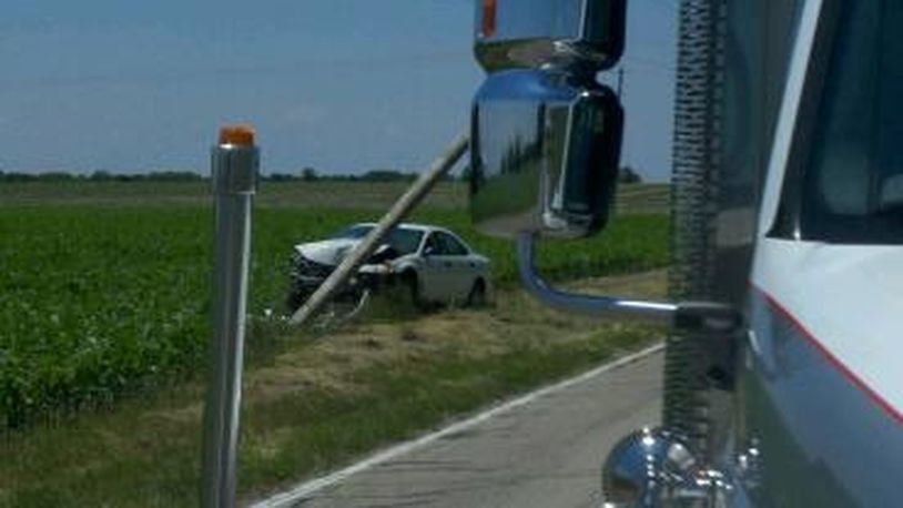 A car crashed into a pole in the 2900 block of Peterson Road in Miami County.