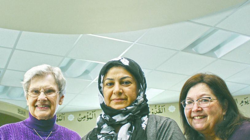 Women’s Interfaith Discussion organizers (L to R) Sister Jeanette Buehler, Bushra Shahid, and Phyllis Pavlofsky Allen at the Dayton Fazl-I-Umar Mosque. Marshall Weiss/The Dayton Jewish Observer