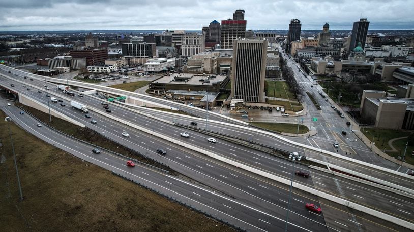 Interstate 75 cuts through the center of Dayton and has had the most distracted driving-related crashes in Ohio in 2022. JIM NOELKER/STAFF