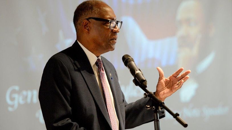 Retired Gen. Lester Lyles, former commander of Air Force Materiel Command, serves as the keynote speaker at the Dr. Martin Luther King Jr. Humanitarian Awards Luncheon Jan. 21 at Wright-Patterson Air Force Base. (U.S. Air Force photos/Ty Greenlees)
