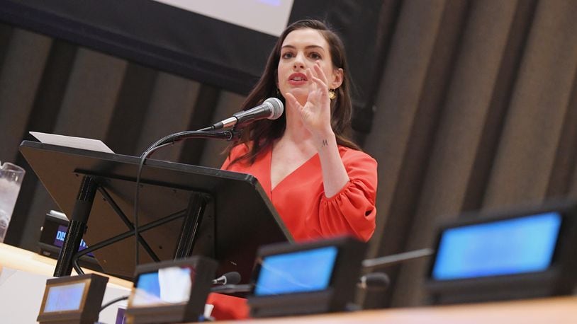 NEW YORK, NY - MARCH 08: Actress Anne Hathaway speaks during 2017 International Women's Day at United Nations Headquarters on March 8, 2017 in New York City. (Photo by Mike Coppola/Getty Images)