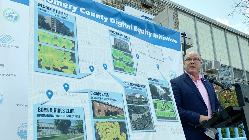 Dan McCabe, CareSource chief administrative officer and CEO of the CareSource Foundation, speaks earlier this year during the launch of the Dayton-Montgomery County Digitial Equity Initiative. FILE