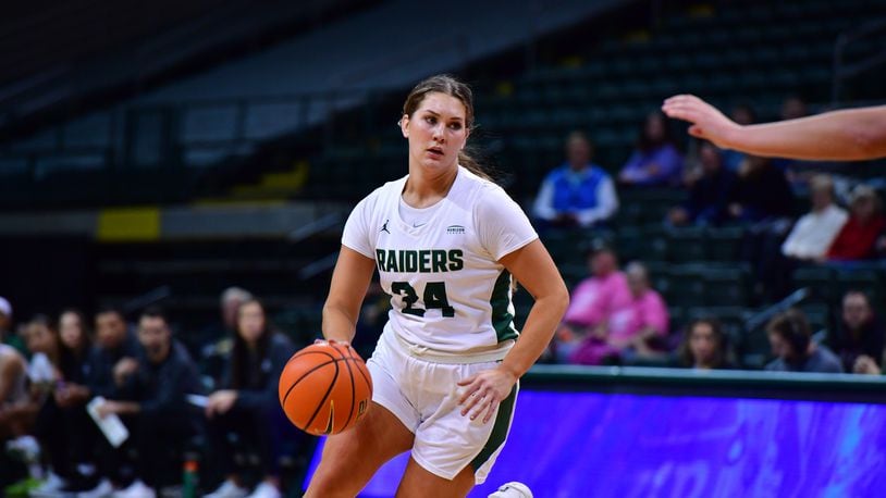 Wright State's Kacee Baumhower looks to drive vs. IUPUI during a game earlier this season at the Nutter Center. Joseph Craven/Wright State Athletics