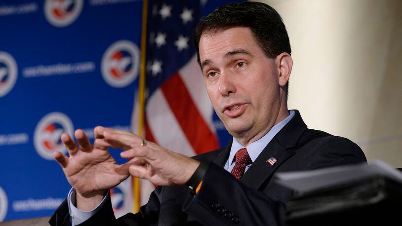 FILE - Wisconsin Gov. Scott Walker speaks at the "Invest in America!" summit at the Chamber of Commerce on Tuesday, April 12 2016, in Washington, D.C. (Olivier Douliery/Abaca Press/TNS)