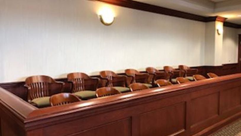 The jury box in the newly completed super courtroom for large, length trials in Butler County Common Pleas Court.LAUREN PACK/Staff