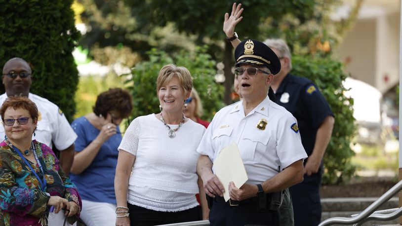 The City of Dayton held a retirement party for police chief Richard Biehl Tuesday July 27, 2021 at the Levitt Pavilion. Jim Noelker/Staff