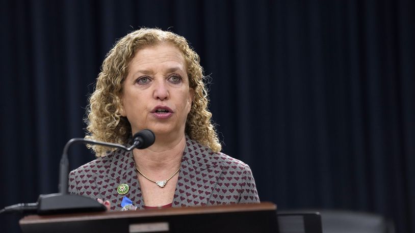 Rep. Debbie Wasserman Schultz, D-Fla., speaks during an event on Capitol Hill in Washington, Wednesday, Feb. 14, 2024, to raise awareness of the sexual and gender-based violence Hamas perpetrated against women and children in Israel on and since October 7. (AP Photo/Susan Walsh)