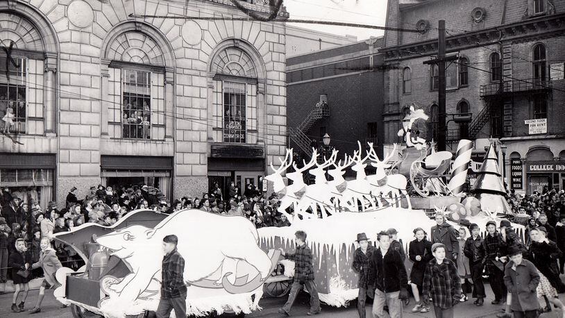 Santa Claus arrives in downtown Dayton during the  Rike's Toy  Parade. The Thanksgviving Day event was held in Dayton from 1923 to 1942. The annual tradition ended when World War II began.  RIKE’S HISTORICAL COLLECTION, SPECIAL COLLECTIONS & ARCHIVES, WRIGHT STATE UNIVERSITY