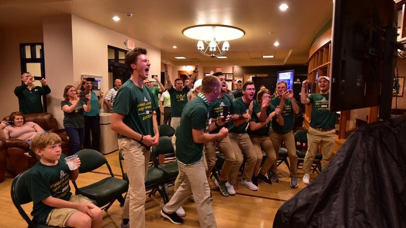 Wright State golfers react to seeing their name on the NCAA golf selection show Wednesday night. Joseph Craven/CONTRIBUTED