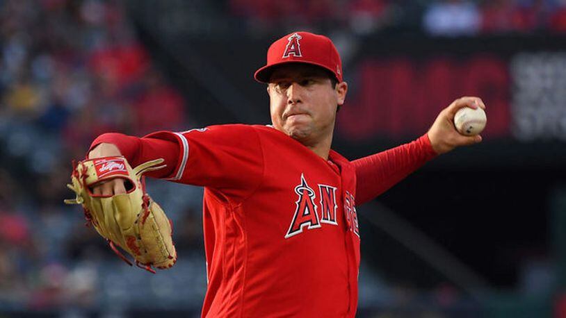 The Los Angeles Angels' Tyler Skaggs pitches in the first inning of the game against the Oakland Athletics at Angel Stadium on June 29, 2019 in Anaheim, California. Skaggs was found dead from an accidental drug overdose on July 1 in Texas.