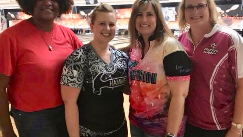 Photo is of the Ohio USBC Women’s Bowling Association State Four-person team champions. From left: Candace Shepard, Rachel Delserone, Jennifer Owens and Kari Watson. CONTRIBUTED