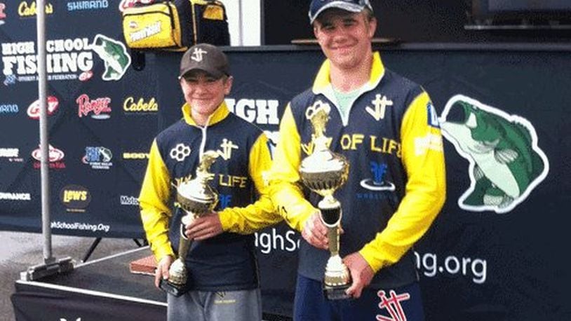 Cousins Tanner (left) and Rocky Jordan teamed to win the TBF/FLW High School Fishing Ohio State Championship at Alum Creek Reservoir in Columbus this past Saturday. HIGH SCHOOL FISHING PHOTO