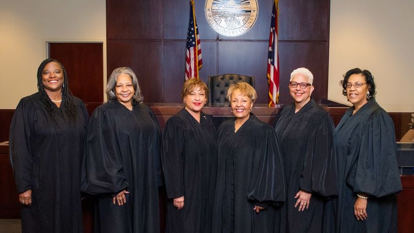 Judge Alice O. McCollum center with (left to right)  judges Deirdre Logan,  Denise Cross , Mia Spells,  Frances McGee, and Adele Riley.