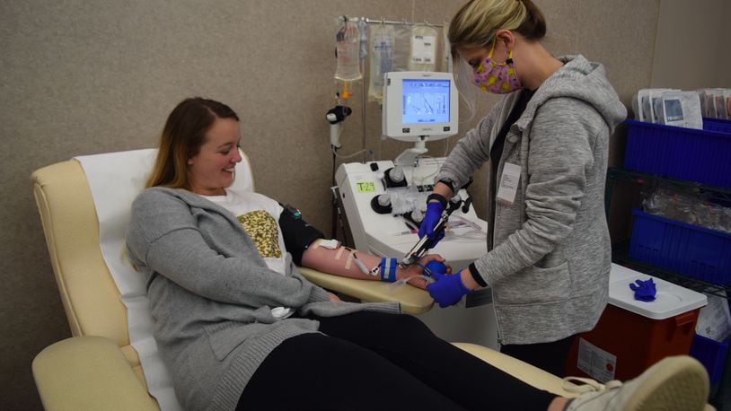 ER nurse Lindsey Hayko recovered from the coronavirus and donated her plasma at the Community Blood Center in Dayton to help other patients with COVID-19. CONTRIBUTED