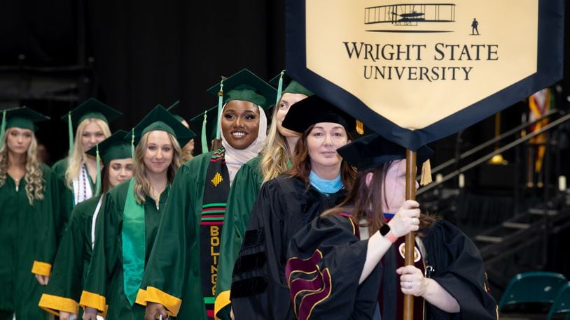 Wright State University conducted graduation ceremonies April 27-29, 2023 for its spring grads. The college gave out 1,603 diplomas. Ceremonies had guest speakers and a video message from Ohio Gov. Mike DeWine. CONTRIBUTED/WRIGHT STATE