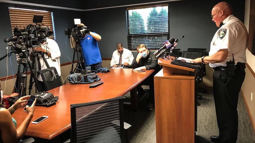 Butler Township Police Chief John Porter talks to the media about the officer involved shooting that happen Sunday, July 12, 2020. JIM NOELKER/STAFF