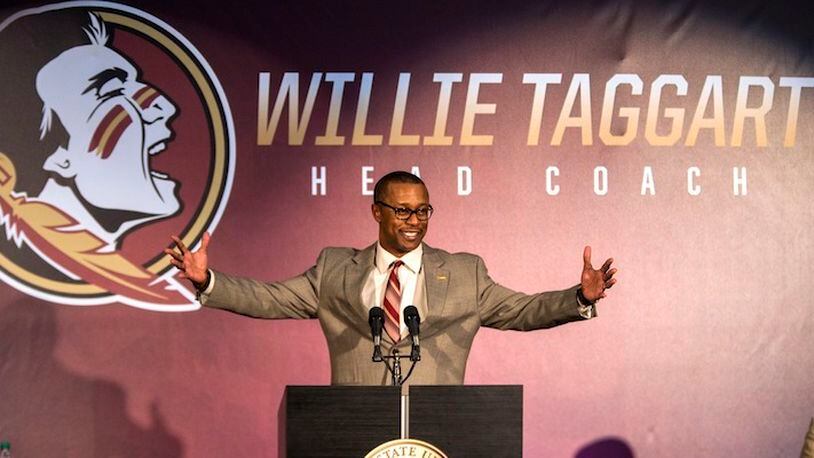 Florida State University introduced Willie Taggart as their new NCAA college football coach in Tallahassee, Fla., Wed, Dec. 6, 2017. Florida State defeated Louisiana Monroe  (AP Photo/Mark Wallheiser)