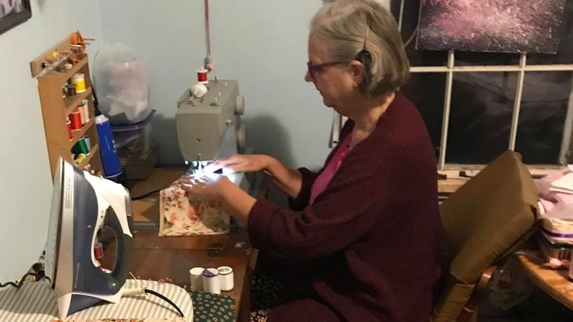 Over the course of the pandemic, Becky Dill, 64, of Brookville has sewn and given away over 14,000 face masks, including holiday-themed masks. Submitted photo.
