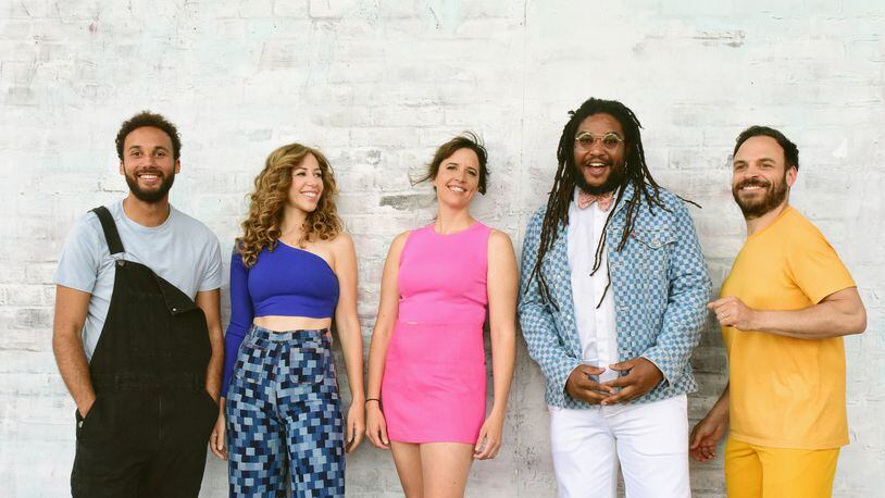 Lake Street Dive, (left to right) James Cornelison, Rachael Price, Bridget Kearney, Akie Bermiss and Mike Calabrese, performs at Rose Music Center in Huber Heights on Wednesday, Aug. 17.