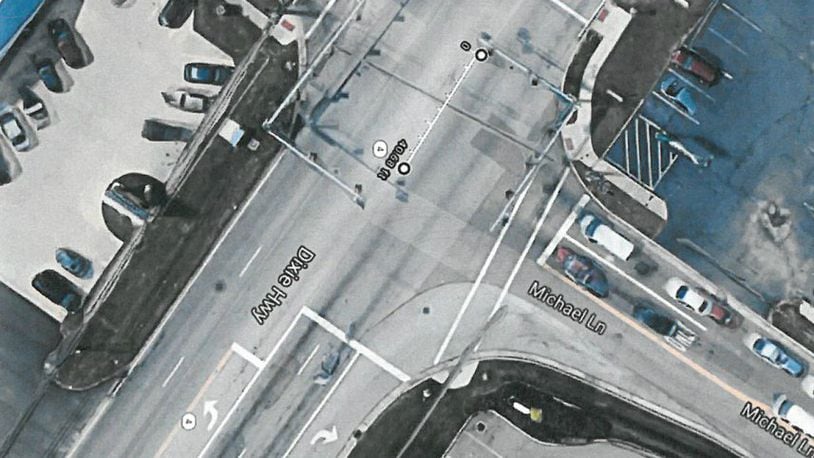 This is the intersection of Michael Lane/Camelot Drive and Ohio 4. The city will more evenly align the intersection so that Michael Lane meets Camelot Drive. PROVIDED