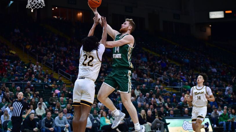 Wright State's Brandon Noel shoots over Northern Kentucky's Michael Bradley during a game last week at the Nutter Center. Joe Craven/WSU Athletics