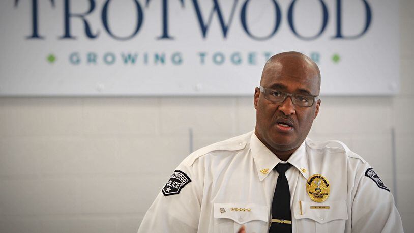 Trotwood Police Chief Erik Wilson gives a media briefing Monday, Feb. 8, 2021, following a deadly shooting on Feb. 5, 2021, involving Trotwood police. MARSHALL GORBY /STAFF