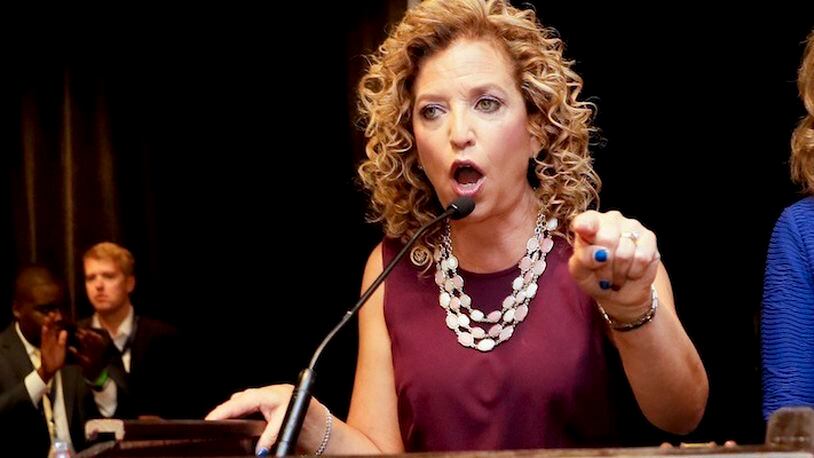 FILE- In this July 25, 2016 file photo, DNC Chairwoman, Debbie Wasserman Schultz, D-Fla., speaks during a Florida delegation breakfast, in Philadelphia. The email leaks that cost U.S. Rep. Debbie Wasserman Schultz her second job as chair of the Democratic National Committee are now threatening her bid for a seventh term from a South Florida district where, until recently, she was seen as unbeatable. Wasserman Schultz is facing a strong challenge in the Aug. 30 Democratic primary from law professor Tim Canova, a liberal who accuses the incumbent of being in the pocket of Wall Street and big banks. (AP Photo/Matt Slocum, File)