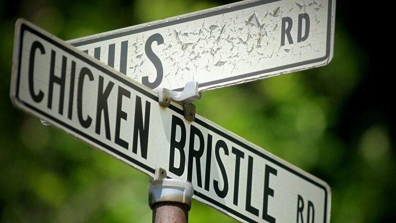 Chicken Bristle Road outside Farmersville is one of the many odd and interesting street names in the Dayton area.