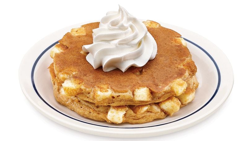 This undated product image provided by IHOP shows the restaurant chain’s Pumpkin Cheesecake pancakes. AP Photo/IHOP