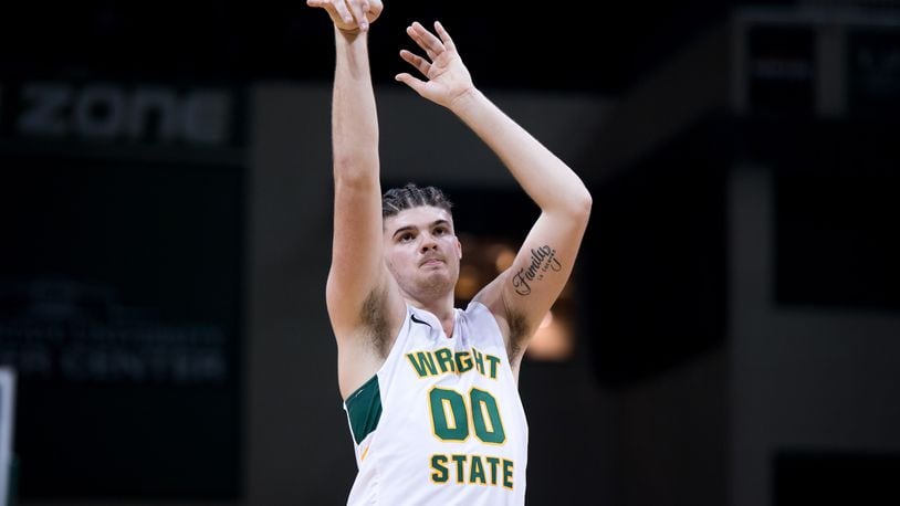 Wright State's Grant Basile shoots a free throw during a game earlier this season. Basile scored 11 points vs. Akron on Wednesday at the Nutter Center. Joe Craven/Wright State Athletics