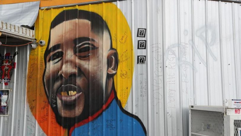 A mural in memory of Alton Sterling on the wall of a convenience store in Baton Rouge, Louisiana. Police on Friday released the body cam video of Sterling’s killing.