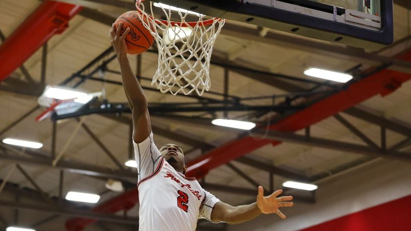 Fairfield's Deshawne Crim goes to the basket during their basketball game against Lakota West Friday, Jan. 14, 2022 at Fairfield High School. Fairfield won 44-42 in overtime. NICK GRAHAM / STAFF