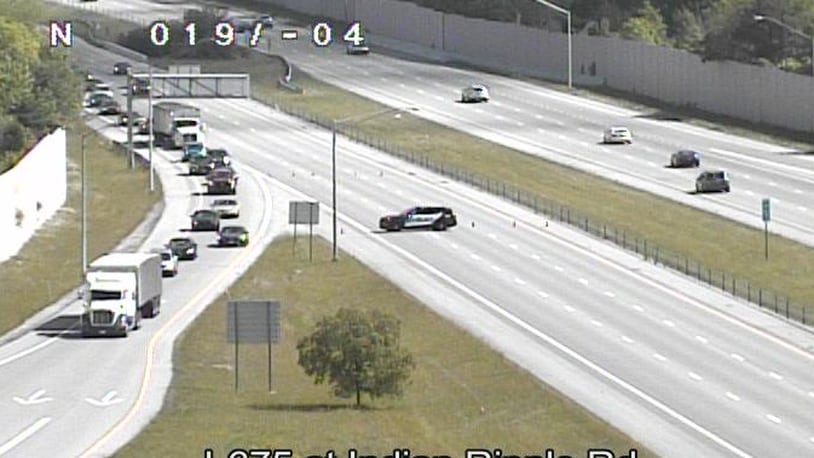 A three-vehicle crash on I-675 South closed the southbound lanes near Indian Ripple Road in Beavercreek on Tuesday, May 30, 2023. Two people were taken to the hospital.