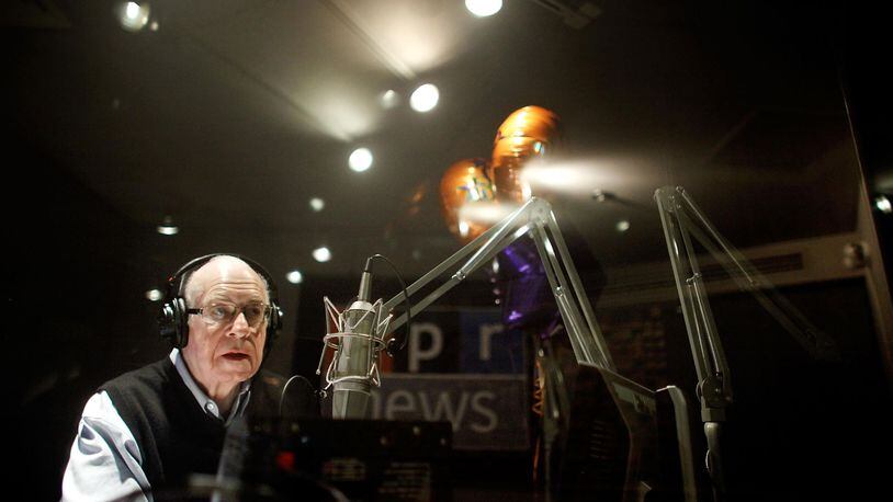 National Public Radio's Carl Kasell delivers one of his last newscasts during the ‘Morning Edition’ program at NPR on December 30, 2009 in Washington, DC, after more than 30 years with NPR. He continued to work on the weekend quiz show ‘Wait Wait ... Don’t tell Me!’ until 2014.