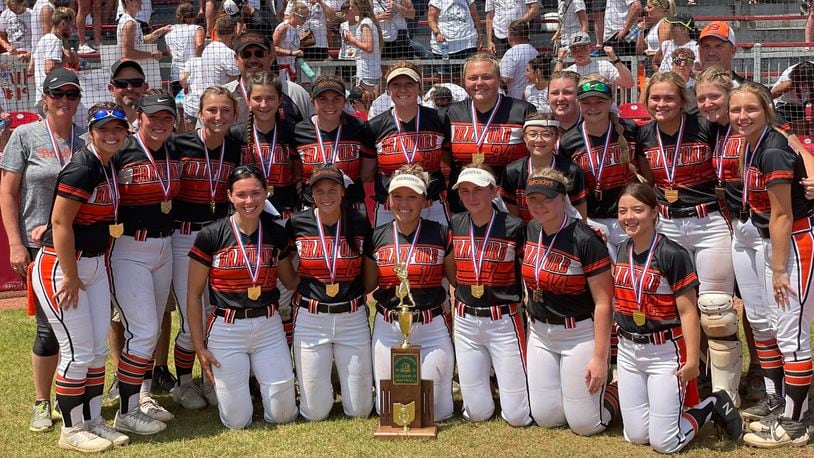 The Bradford softball team beat Cuyahoga Heights 8-0 to win the Division IV state softball championship in Akron on Sunday, June 7, 2021. Photo courtesy of OHSAA