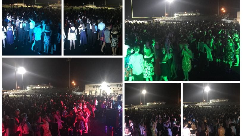 A power outage Saturday, Sept. 23, 2017, had Lakota East High School officials scrambling to find another place for their homecoming dance, which they moved outside to the school s football field. Dozens of volunteers raced to the school, portable lights were set up, and the first Lakota homecoming dance to be held on the gridiron under the stars went on without a hitch, district officials said. CONTRIBUTED/LAKOTA SCHOOLS