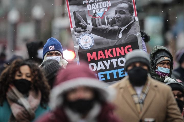 Crowd braves the cold for MLK Day march