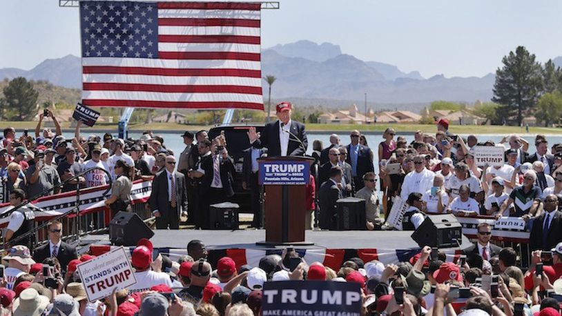 Republican presidential candidate Donald Trump speaks to supporters at a rally at Fountain Park in Fountain Hills, Ariz., on Saturday, March 19, 2016. Voters, including in Arizona, are directing their disappointment at politicians. (Allen J. Schaben/ Los Angeles Times/TNS)